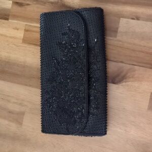 Vintage IIYAMA black beaded handbag clutch